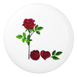 Elegant Hand-Painted LOVE Rose Cabinet Knobs