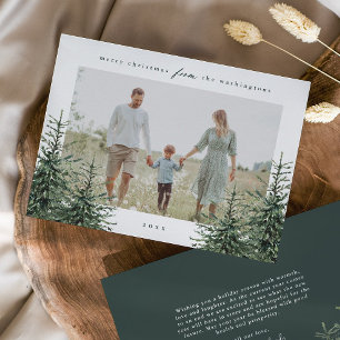 Elegant Hand-painted Pine Tree Photo Christmas Holiday Card