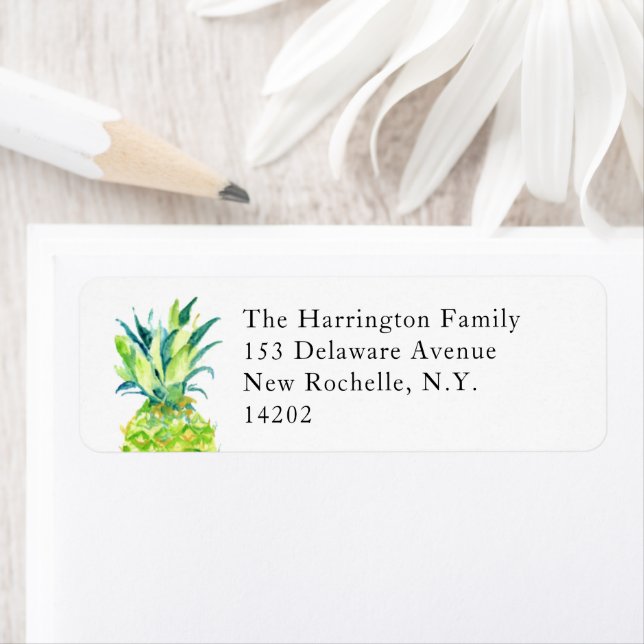 Elegant Hand-Painted Pineapple Return Address  Label (Insitu)
