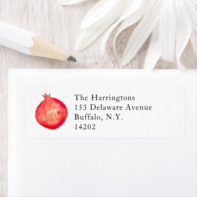 Elegant Hand-Painted Pomegranate Return Address  Label (Insitu)