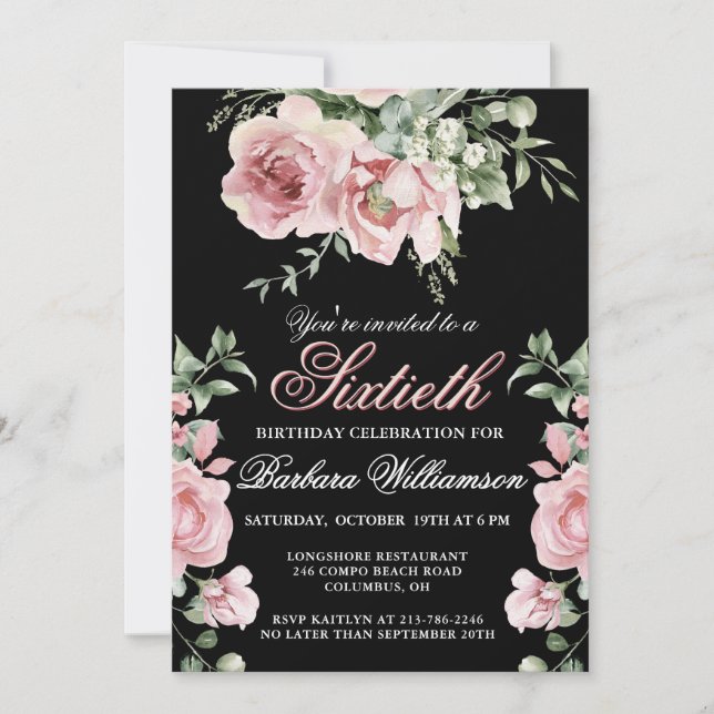 Elegant Hand-painted Roses 60th Birthday Party  Invitation (Front)