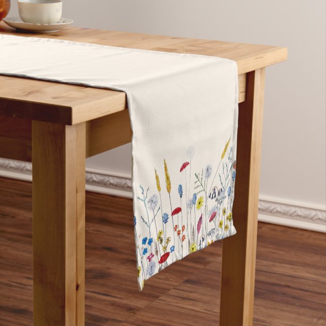 Elegant Hand Painted Watercolor Wildflowers Long Table Runner (In Situ)