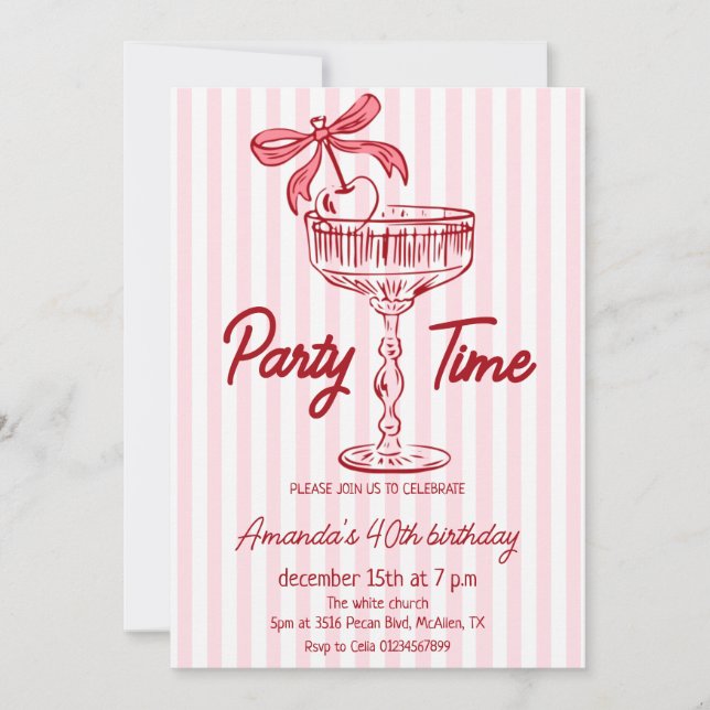 Elegant hand written Cocktail Birthday Invitation (Front)
