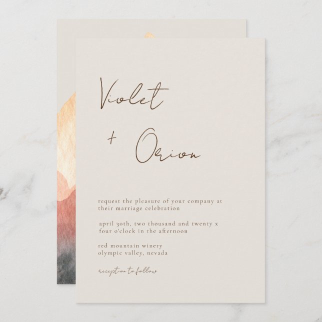 Elegant Hand-Written Mountains Wedding Invitation (Front/Back)