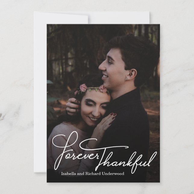 Elegant hand written typography wedding thank you card (Front)