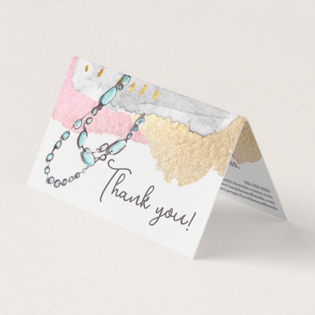 Elegant Handcrafted Jewellery & Beads Thank You Business Card (Front)