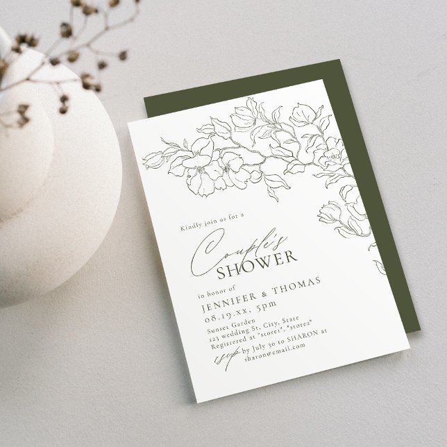 Elegant handdrawn floral sage green Couples Shower Invitation (Elegant handdrawn floral sage green Couples Shower Invitation)