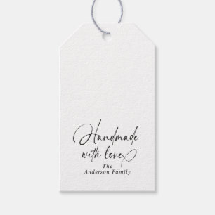 Elegant Handmade WIth Love Script Black White Gift Tags