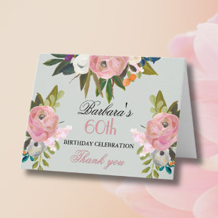 Elegant Handpainted Floral 60th Birthday Party  Thank You Card