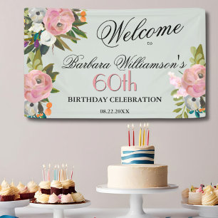 Elegant Handpainted Floral 60th Birthday Welcome  Banner