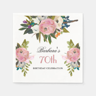 Elegant Handpainted Floral 70th Birthday Party Napkin