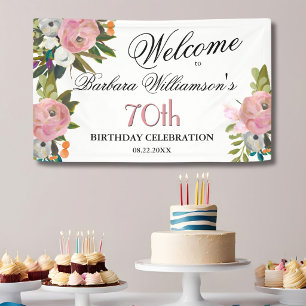 *Elegant Handpainted Floral 70th Birthday Welcome Banner