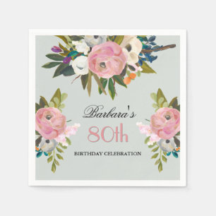 Elegant Handpainted Floral 80th Birthday Party Napkin