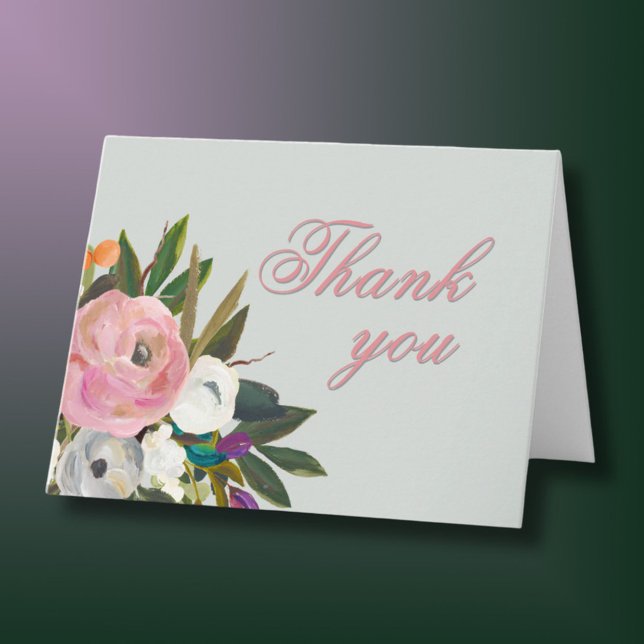 Elegant Handpainted Floral 80th Birthday Party   Thank You Card (Creator Uploaded)