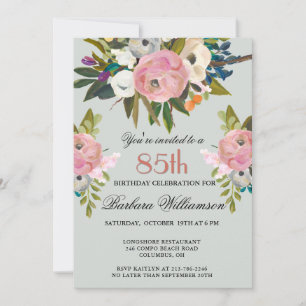 Elegant Handpainted Floral 85th Birthday Party Invitation