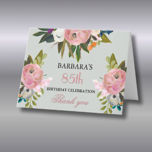 Elegant Handpainted Floral 85th Birthday Party Thank You Card