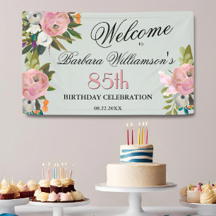 Elegant Handpainted Floral 85th Birthday Welcome  Banner