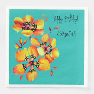 Elegant Handpainted Flowers in Bold Colours Napkin