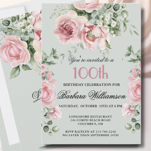Elegant Handpainted Roses 100th Birthday Party  Invitation