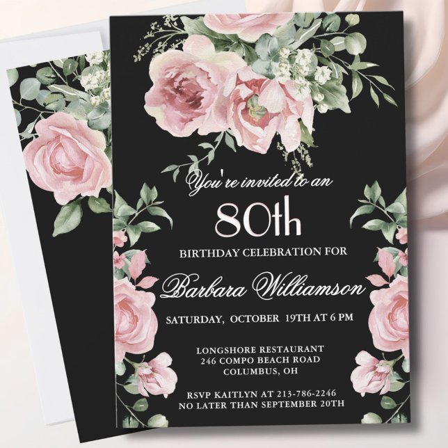 Elegant Handpainted Roses 80th Birthday Party  Invitation (Creator Uploaded)