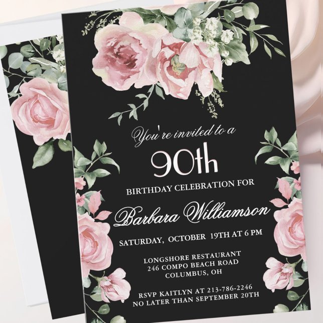 Elegant Handpainted Roses  90th Birthday Party  Invitation (Creator Uploaded)