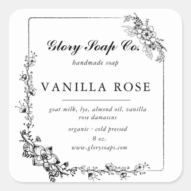 elegant handsketched floral soap bar sticker (Front)