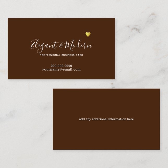 Elegant Handwriting Calligraphy Chocolate Brown Business Card (Front/Back)