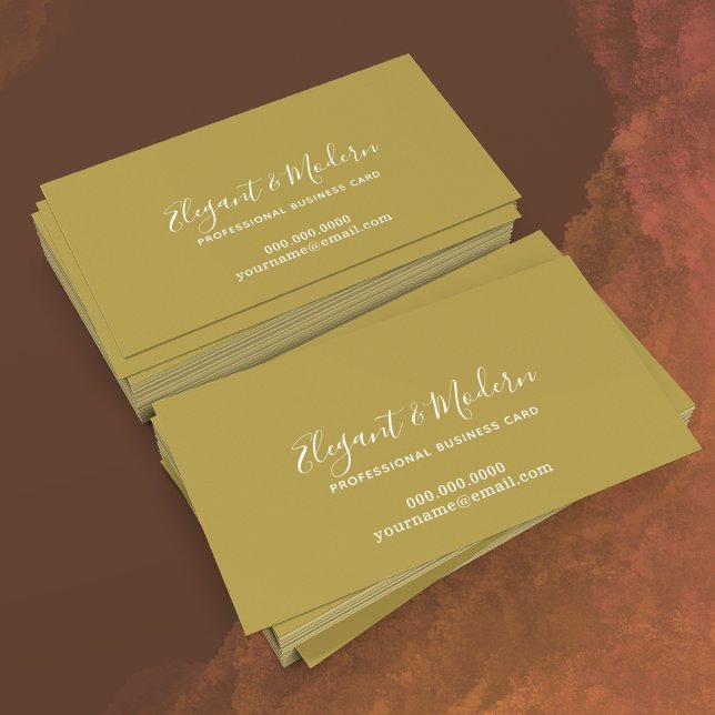 elegant handwriting calligraphy dusty-mustard business card (elegant & modern)