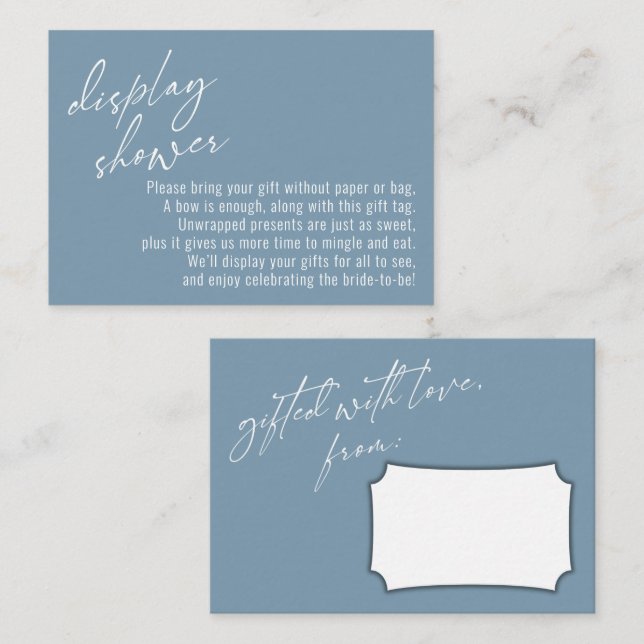 Elegant Handwriting Display Shower Dusty Blue Enclosure Card (Front/Back)