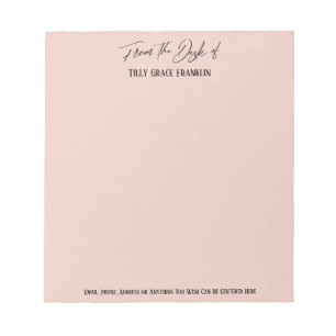 Elegant Handwriting "From the Desk of" Blush Pink Notepad