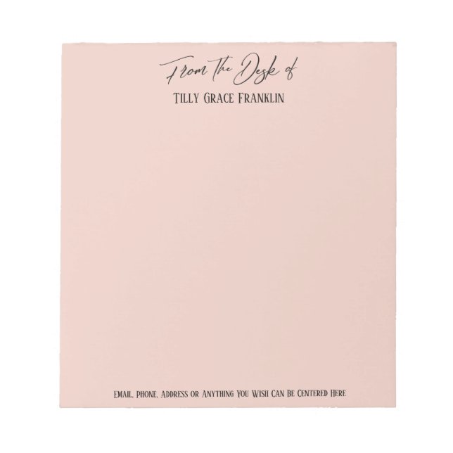 Elegant Handwriting "From the Desk of" Blush Pink Notepad (Front)