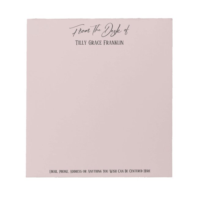 Elegant Handwriting "From the Desk of" Dusty Rose Notepad (Front)