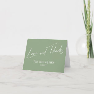 Elegant Handwriting Love and Thanks Sage Green Thank You Card