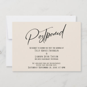 Elegant Handwriting Postponed Wedding Cream Card