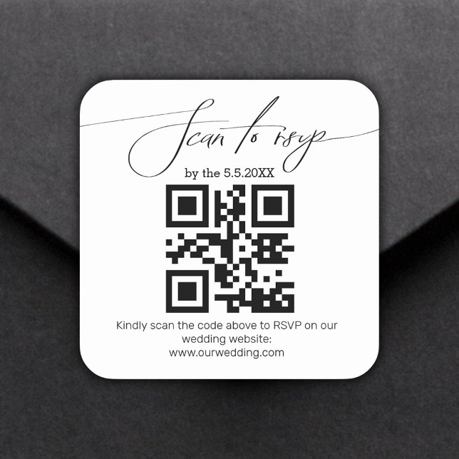 elegant handwriting rsvp qr code wedding   square sticker (Creator Uploaded)