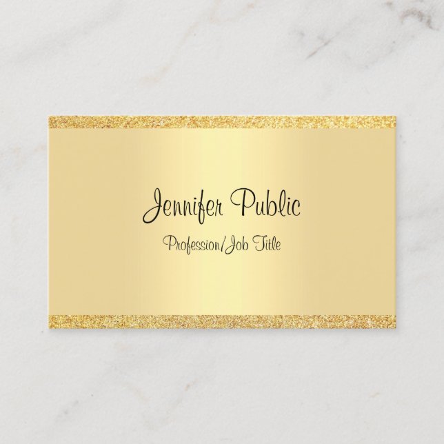 Elegant Handwriting Script Gold Glitter Template Business Card (Front)
