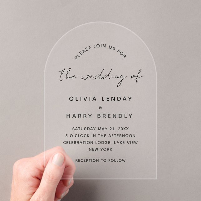 Elegant Handwriting Script Minimalist Wedding Acrylic Invitations (Insitu (Handheld))