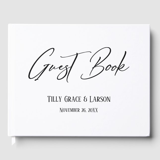 Elegant Handwriting Simple Black & White Guest Boo Guest Book (Front)