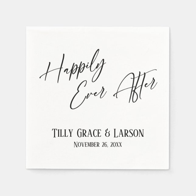 Elegant Handwriting Simple Happily Ever After Napkin (Front)