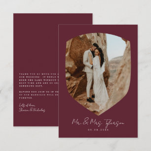 Elegant Handwritten Burgundy Photo Wedding Thank You Card