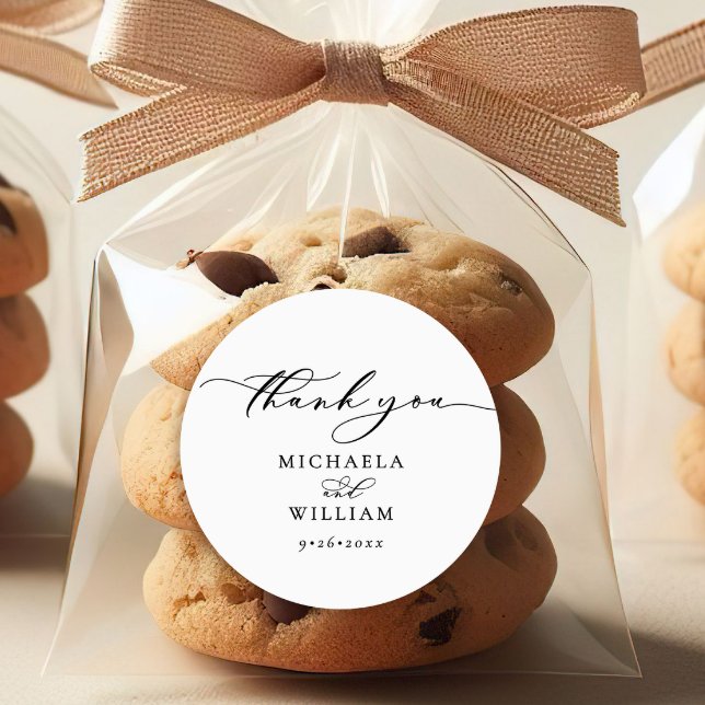 Elegant Handwritten Calligraphy Script Wedding Classic Round Sticker (Creator Uploaded)