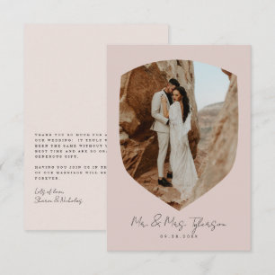 Elegant Handwritten Framed Photo Blush Wedding Thank You Card