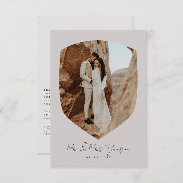 Elegant Handwritten Framed Photo Wedding Thank You Card (Front/Back)