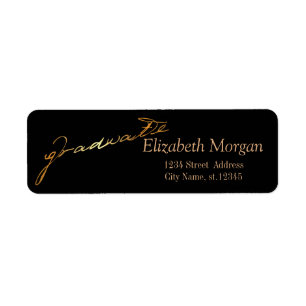 Elegant Handwritten Graduate, Black Return Address Label