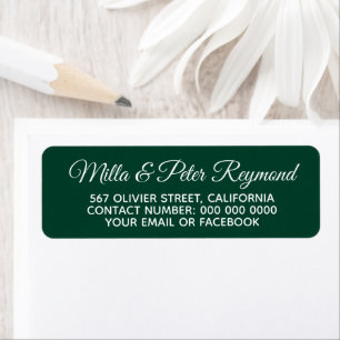 Elegant handwritten names with address green return address label