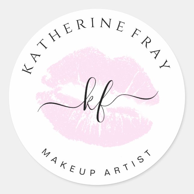 Elegant handwritten script calligraphy pink lips classic round sticker (Front)