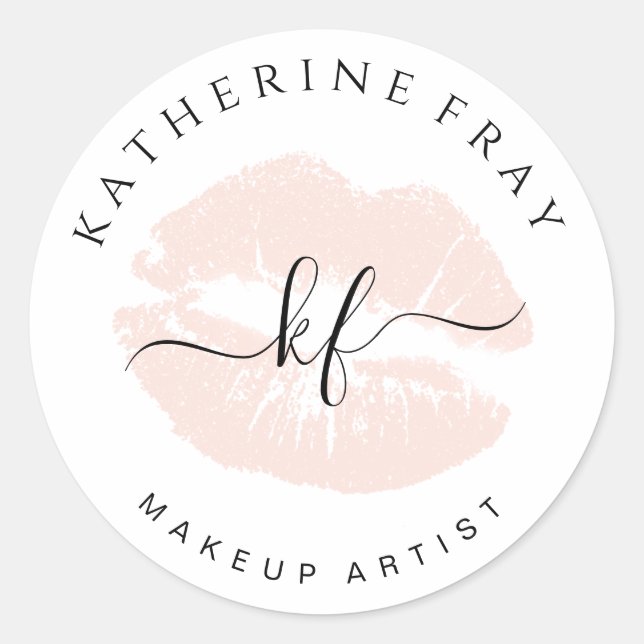 Elegant handwritten script calligraphy pink lips classic round sticker (Front)