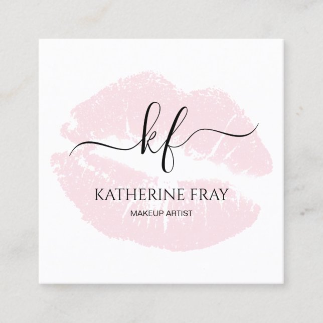 Elegant handwritten script calligraphy pink lips square business card (Front)