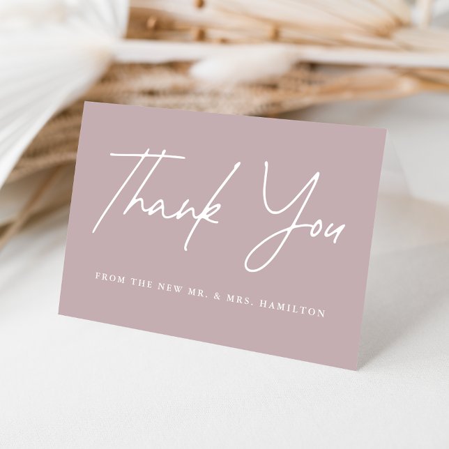 Elegant Handwritten Script Dusty Purple Wedding Thank You Card (Creator Uploaded)
