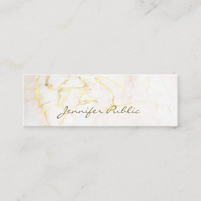 Elegant Handwritten Script Gold Marble Modern Mini Business Card (Front)